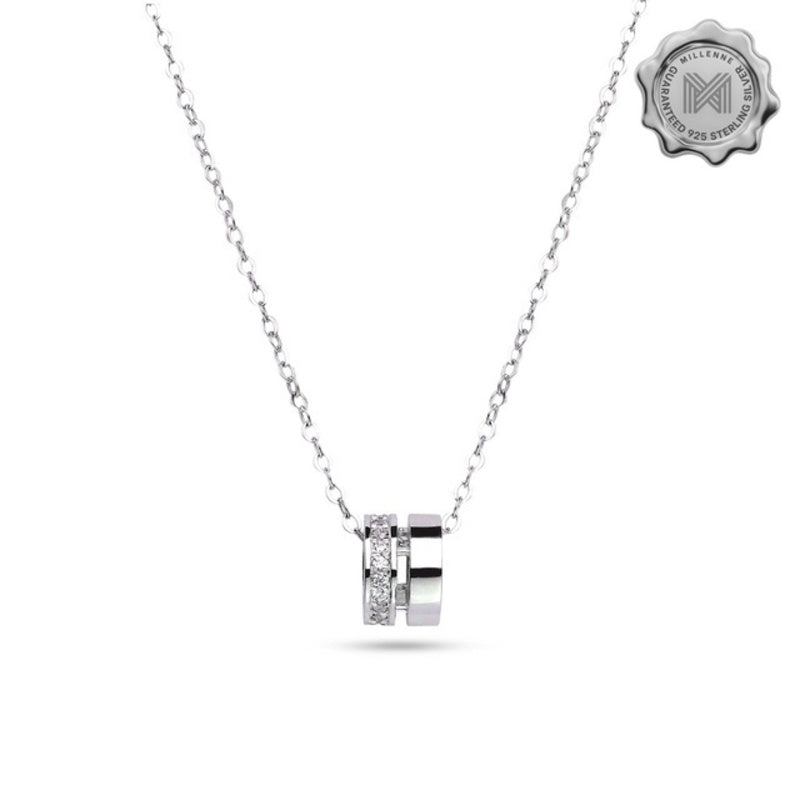 MILLENNE Made For The Night The Perfect Duo Cubic Zirconia White Gold Necklace with 925 Sterling Silver