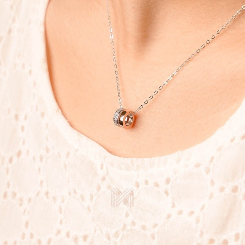 MILLENNE Made For The Night The Perfect Duo Cubic Zirconia White Gold Necklace with 925 Sterling Silver