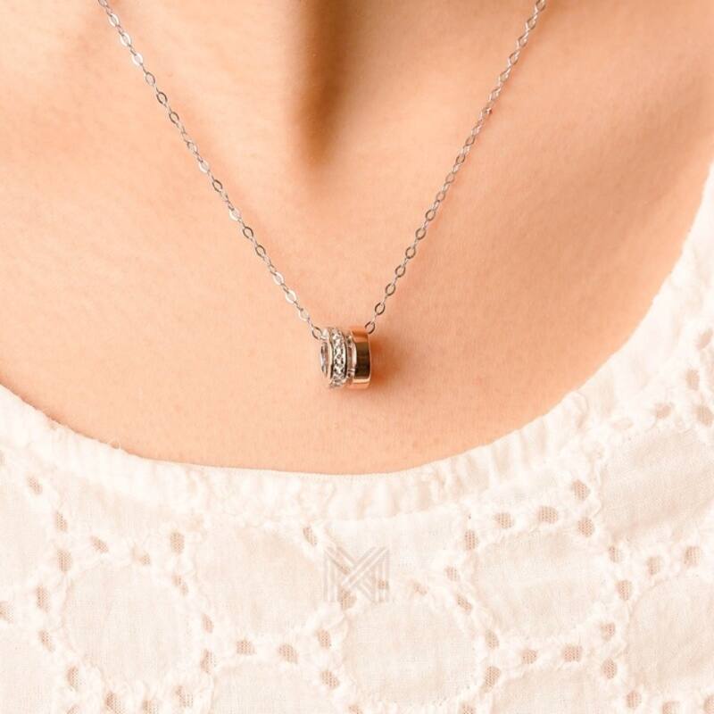 MILLENNE Made For The Night The Perfect Duo Cubic Zirconia White Gold Necklace with 925 Sterling Silver