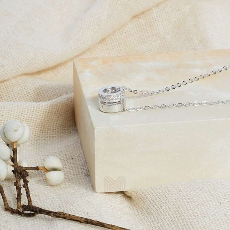 MILLENNE Made For The Night The Perfect Duo Cubic Zirconia White Gold Necklace with 925 Sterling Silver