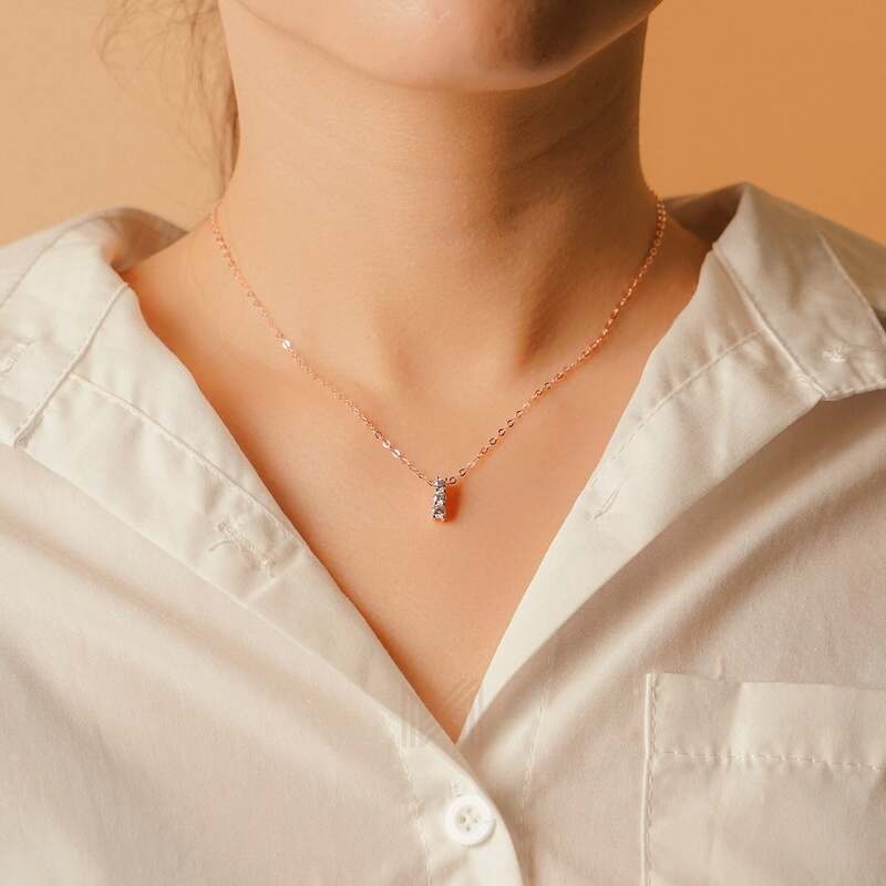 MILLENNE Made For The Night Triple Diamond Cubic Zirconia Rose Gold Necklace with 925 Sterling Silver