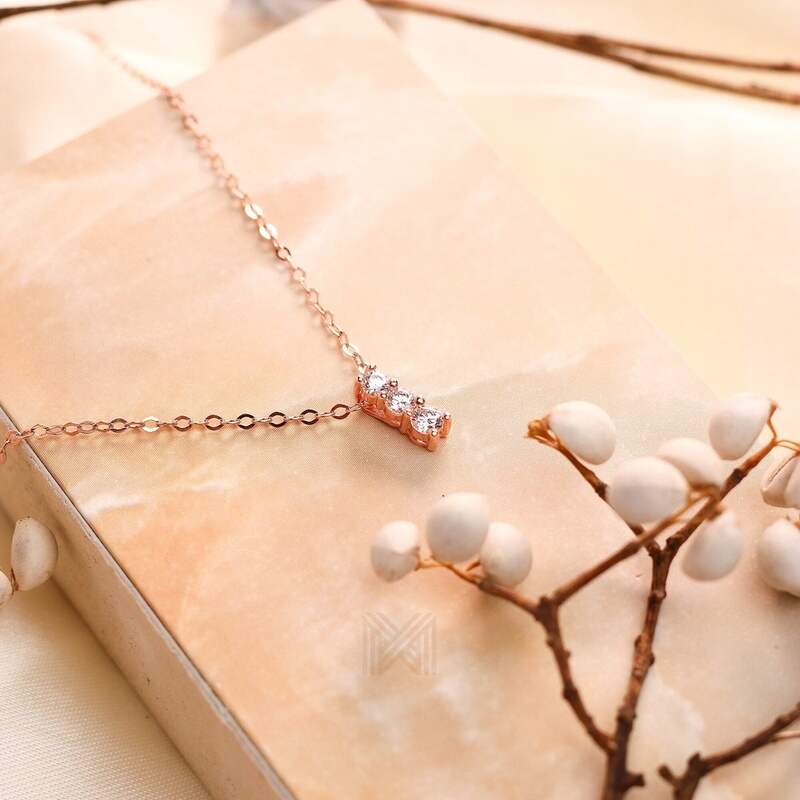 MILLENNE Made For The Night Triple Diamond Cubic Zirconia Rose Gold Necklace with 925 Sterling Silver