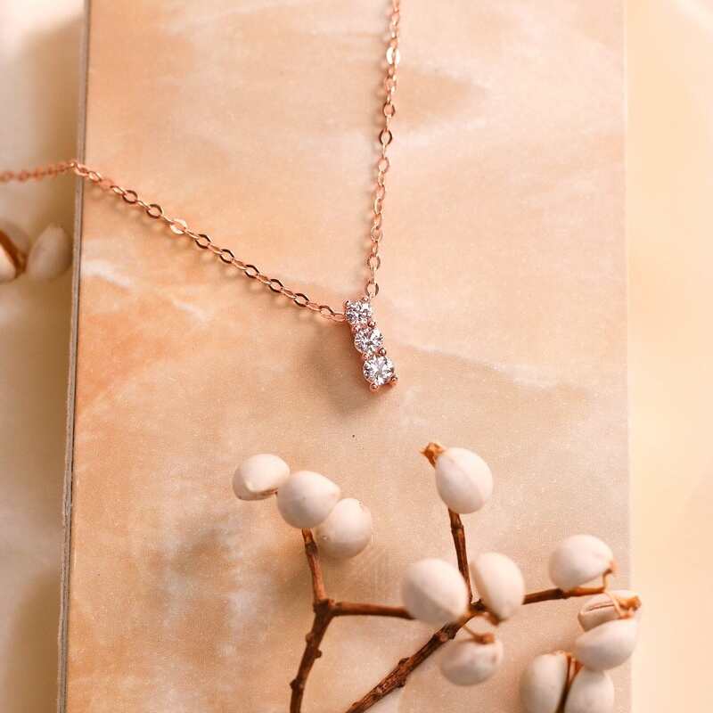 MILLENNE Made For The Night Triple Diamond Cubic Zirconia Rose Gold Necklace with 925 Sterling Silver