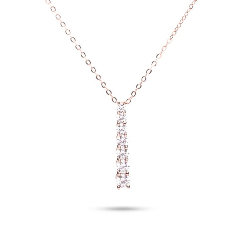 MILLENNE Made For The Night Graduated Diamond Bar Cubic Zirconia Rose Gold Necklace with 925 Sterling Silver