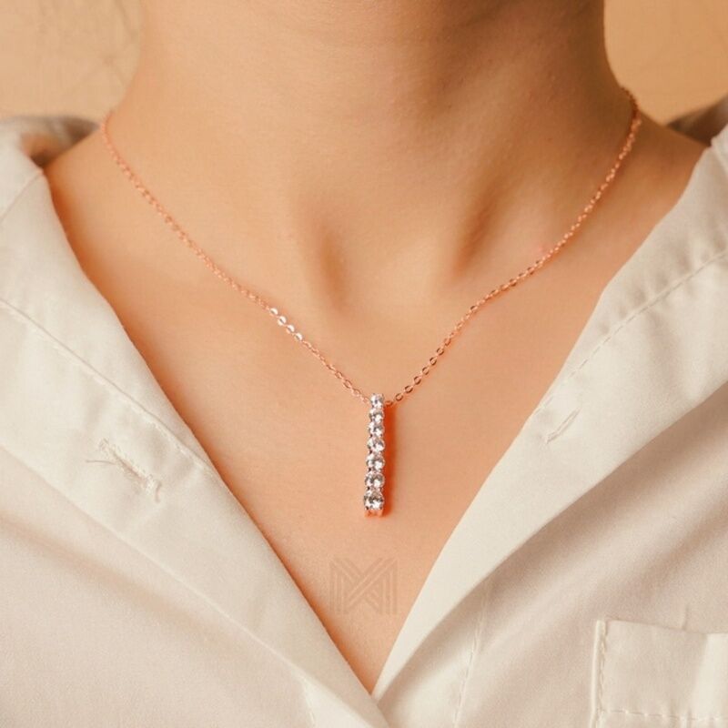 MILLENNE Made For The Night Graduated Diamond Bar Cubic Zirconia Rose Gold Necklace with 925 Sterling Silver