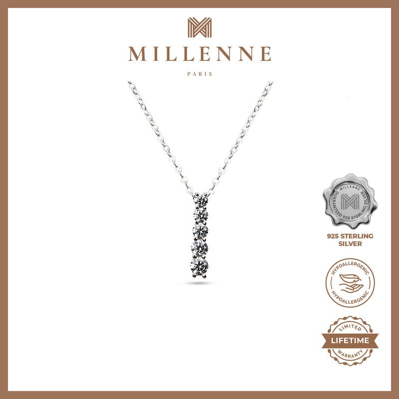 MILLENNE Made For The Night Quintuple Diamond Cubic Zirconia White Gold Necklace with 925 Sterling Silver
