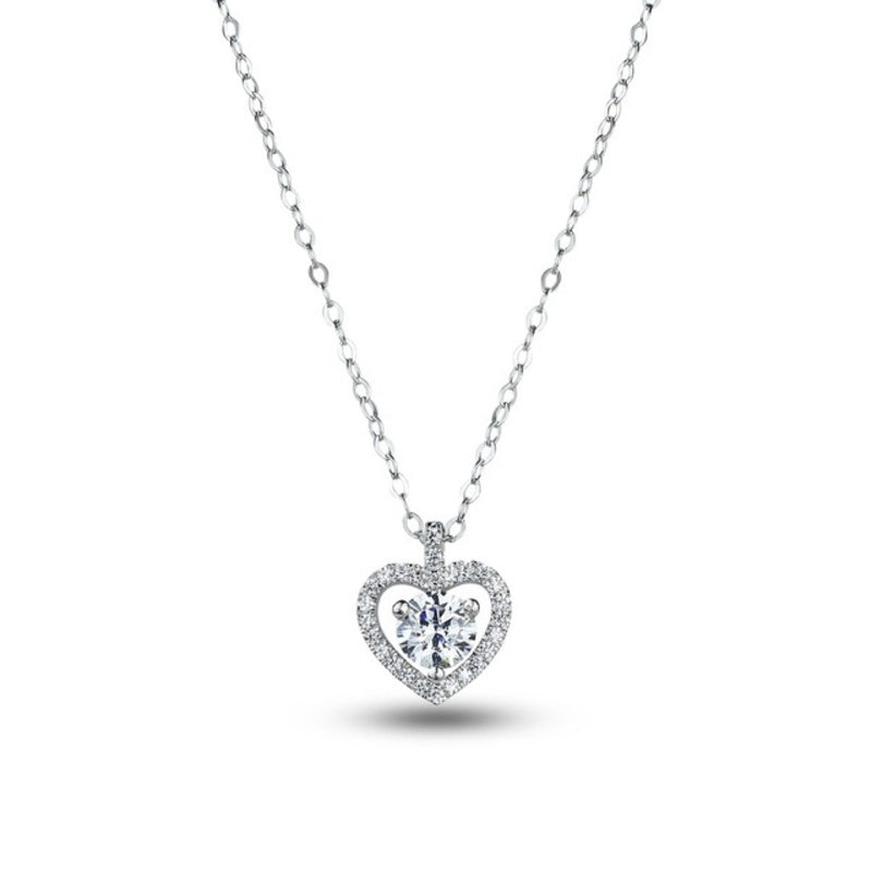 MILLENNE Made For The Night Heart Studded Cubic Zirconia White Gold Necklace with 925 Sterling Silver