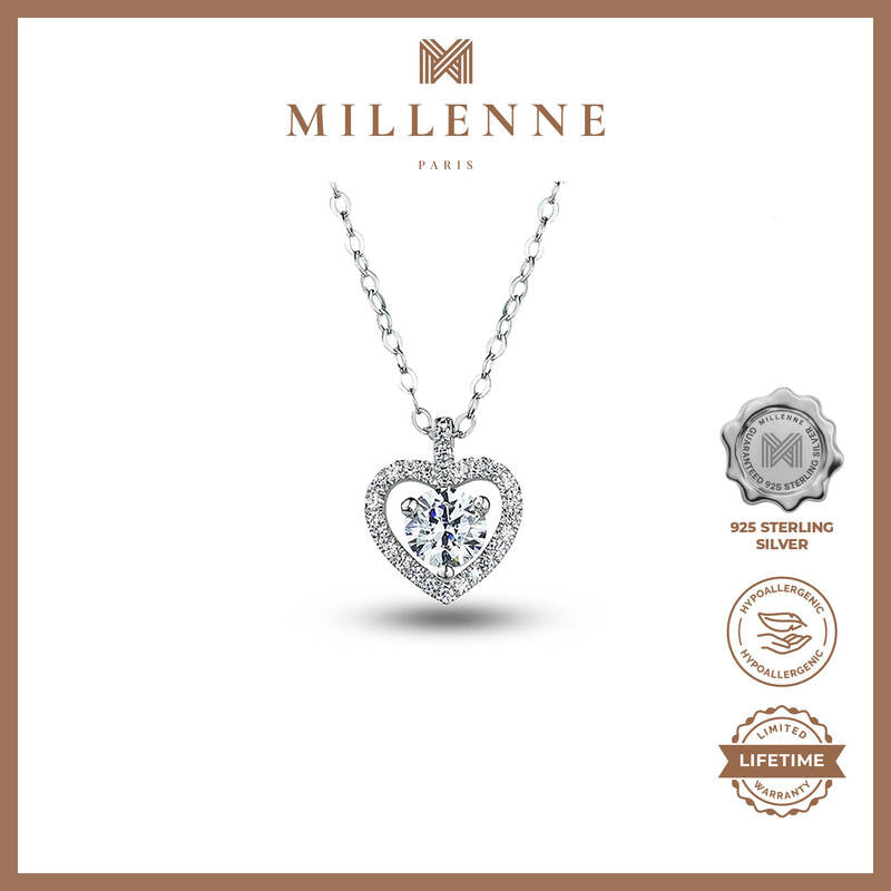 MILLENNE Made For The Night Heart Studded Cubic Zirconia White Gold Necklace with 925 Sterling Silver
