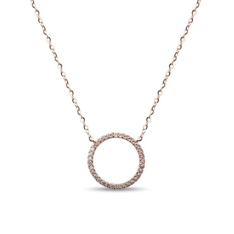 MILLENNE Minimal Circle Studded Cubic Zirconia Rose Gold Necklace with 925 Sterling Silver