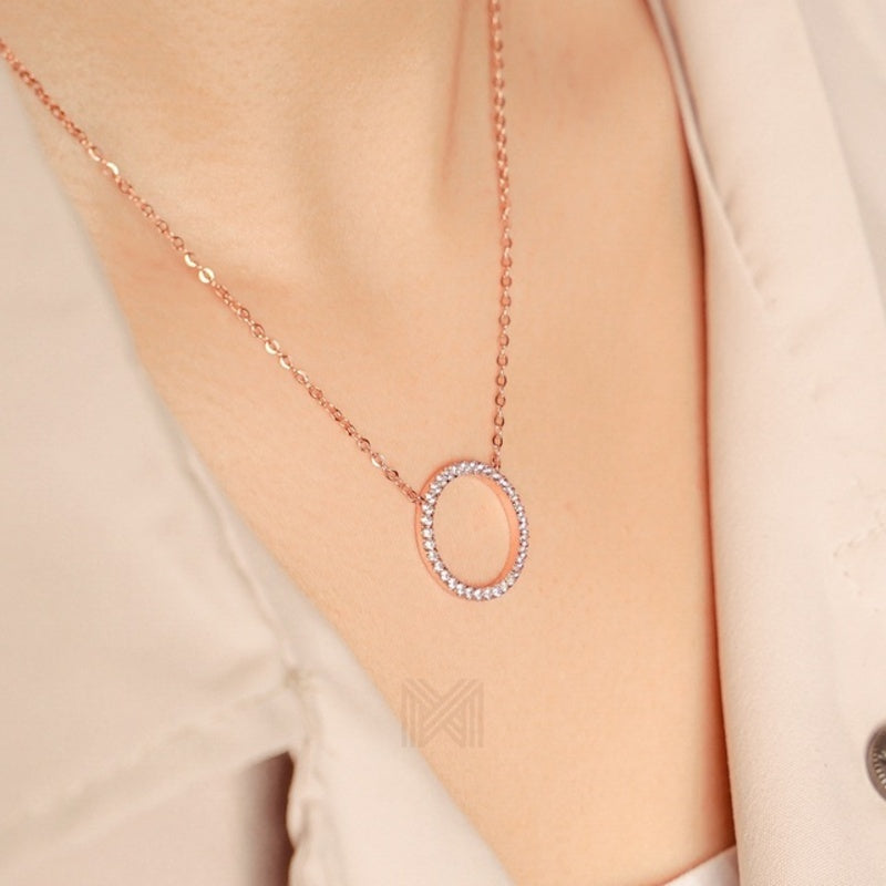 MILLENNE Minimal Circle Studded Cubic Zirconia Rose Gold Necklace with 925 Sterling Silver