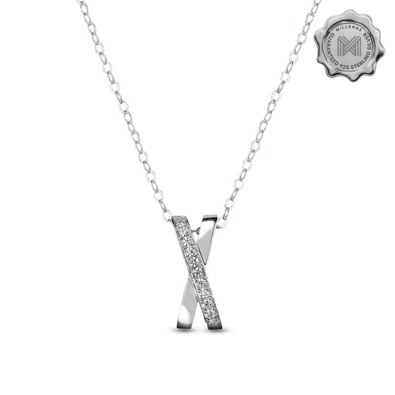 MILLENNE Made For The Night Studded X Cubic Zirconia White Gold Necklace with 925 Sterling Silver