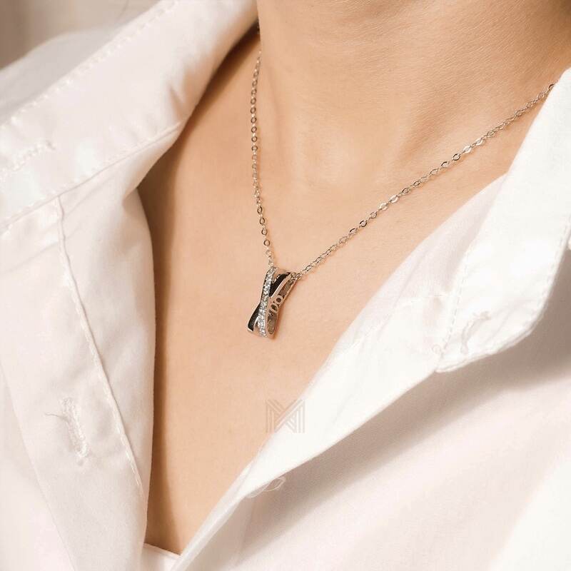 MILLENNE Made For The Night Studded X Cubic Zirconia White Gold Necklace with 925 Sterling Silver