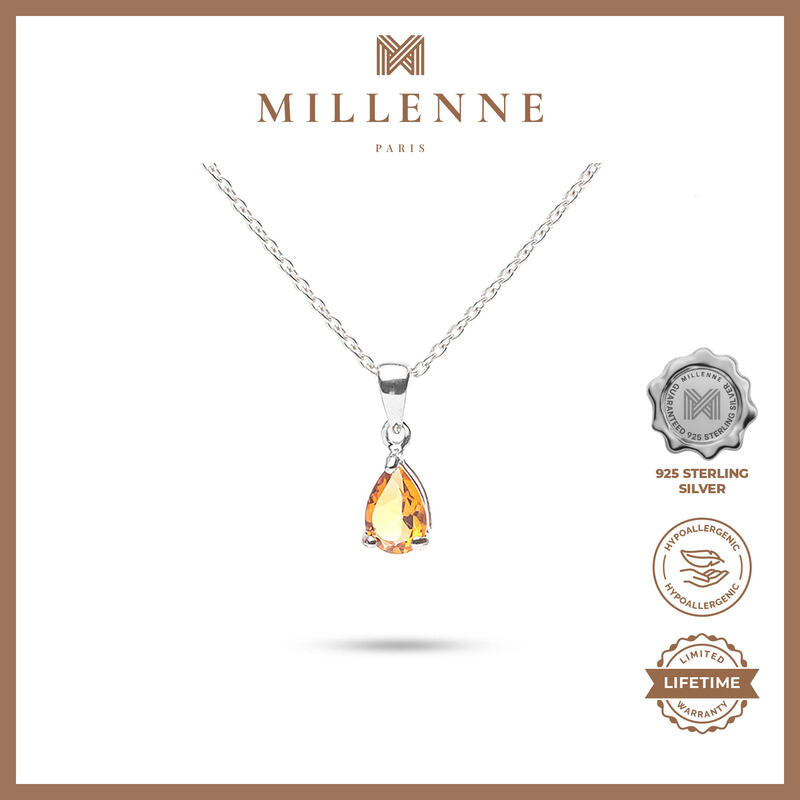 MILLENNE Multifaceted Citrine Stone Pear Shape Silver Pendant with 925 Sterling Silver