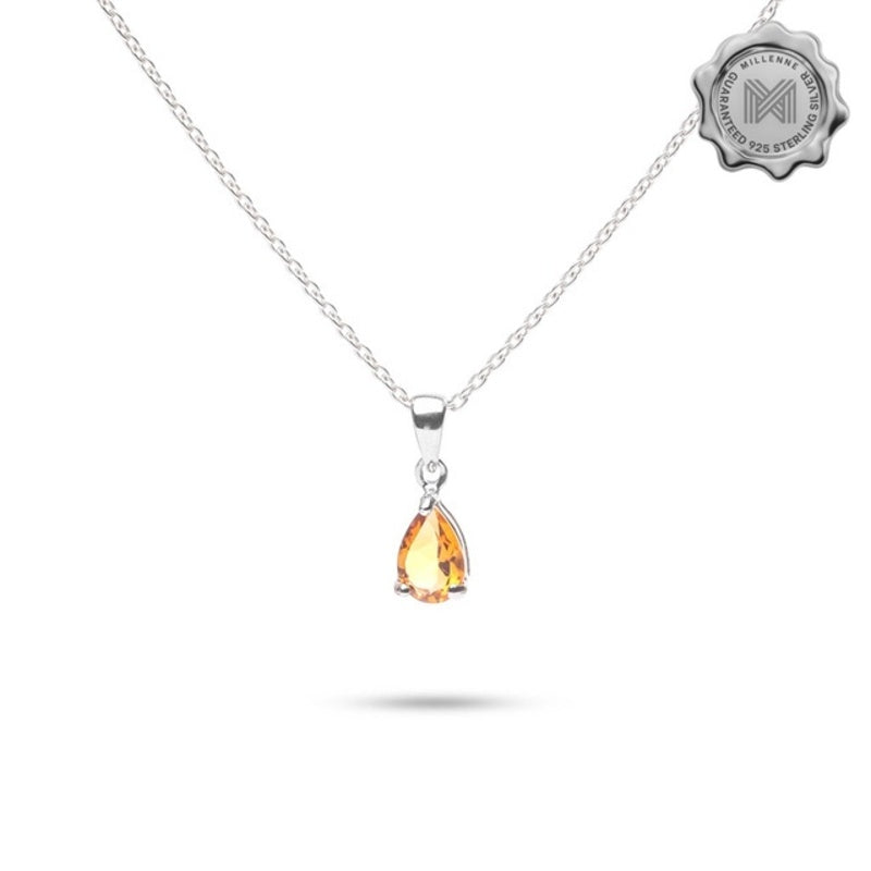 MILLENNE Multifaceted Citrine Stone Pear Shape Silver Pendant with 925 Sterling Silver