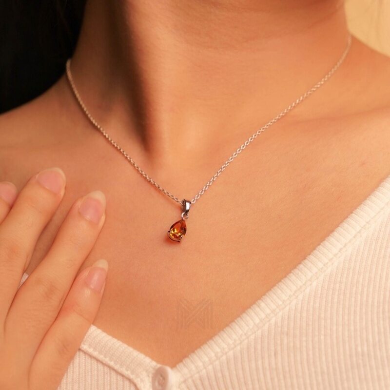 MILLENNE Multifaceted Citrine Stone Pear Shape Silver Pendant with 925 Sterling Silver