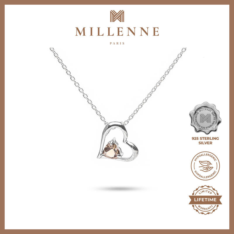 MILLENNE Multifaceted Gemstone in Heart Silver Pendant with 925 Sterling Silver