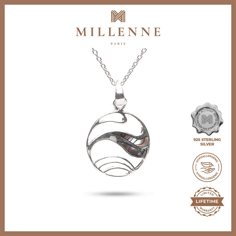 MILLENNE Millennia 2000 Abalone Shell Ocean Wave Silver Pendant with 925 Sterling Silver