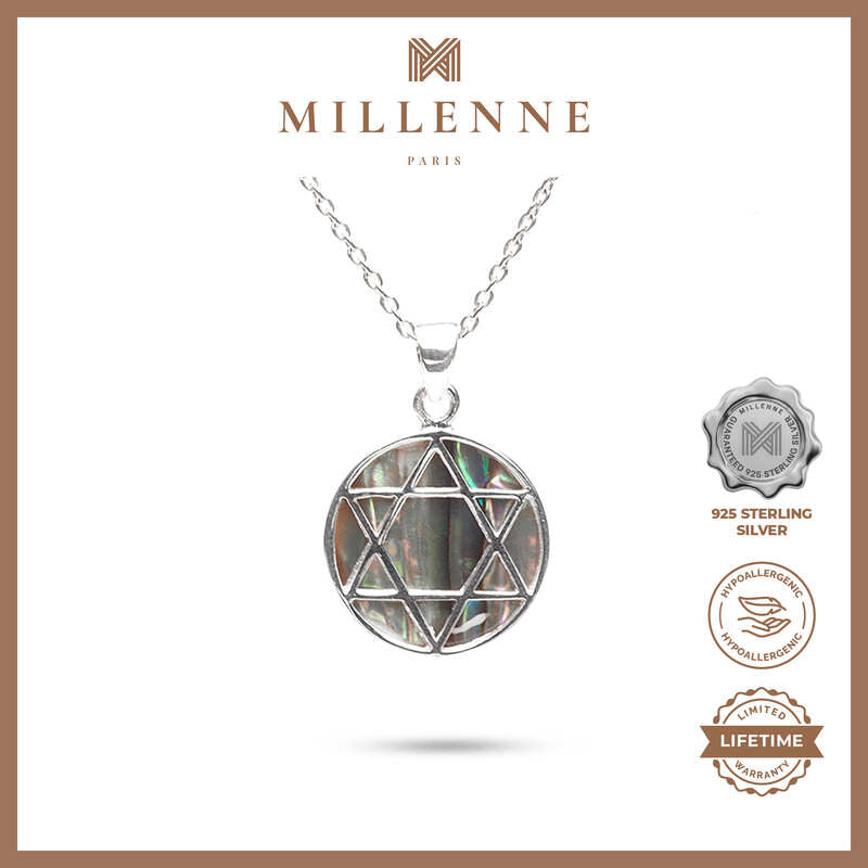 MILLENNE Multifaceted Abalone Shell Star Of David Silver Pendant with 925 Sterling Silver