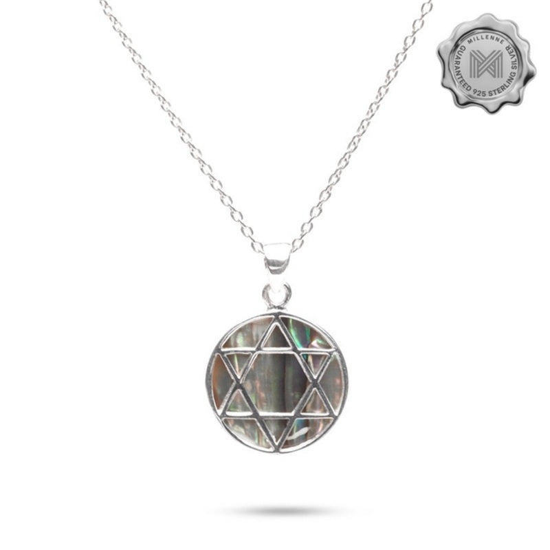 MILLENNE Multifaceted Abalone Shell Star Of David Silver Pendant with 925 Sterling Silver