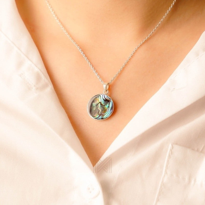 MILLENNE Multifaceted Abalone Shell Star Of David Silver Pendant with 925 Sterling Silver