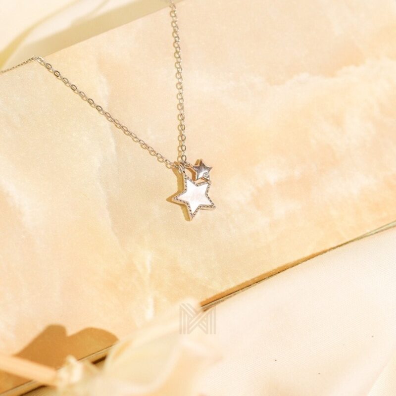 MILLENNE Millennia 2000 Fallen Stars Cubic Zirconia White Gold Necklace with 925 Sterling Silver