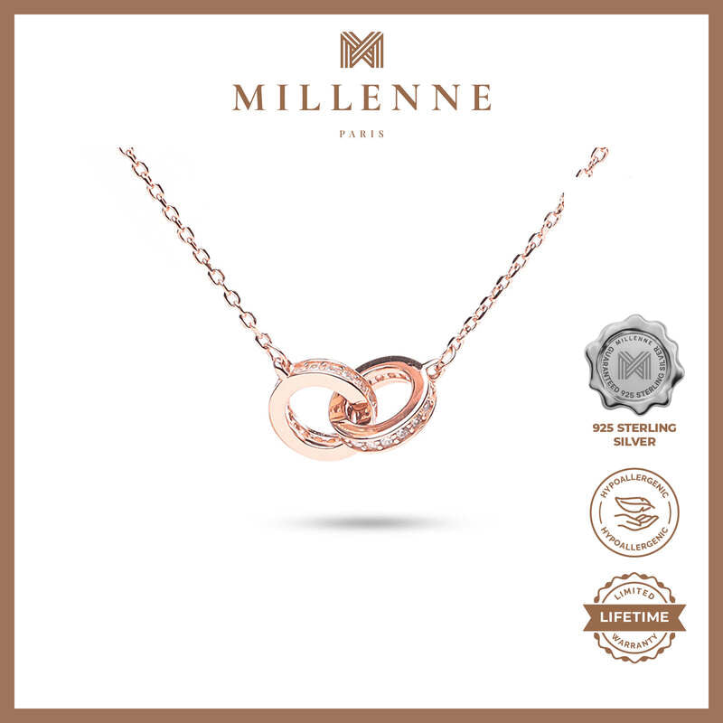 MILLENNE Millennia 2000 Forever Studded Cubic Zirconia Rose Gold Necklace with 925 Sterling Silver
