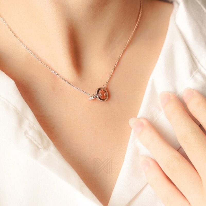 MILLENNE Millennia 2000 Forever Studded Cubic Zirconia Rose Gold Necklace with 925 Sterling Silver