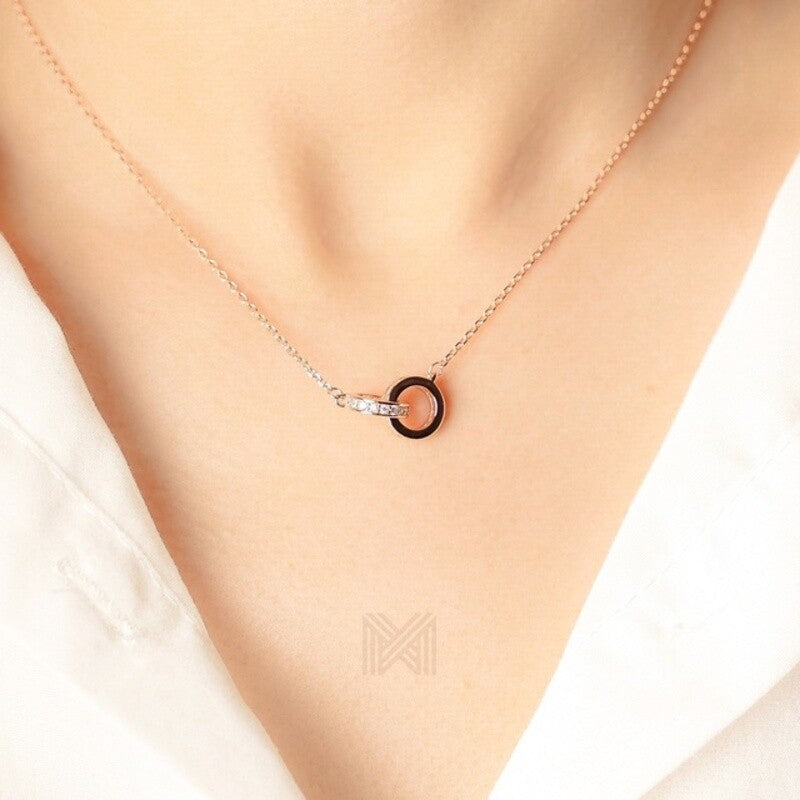 MILLENNE Millennia 2000 Forever Studded Cubic Zirconia Rose Gold Necklace with 925 Sterling Silver