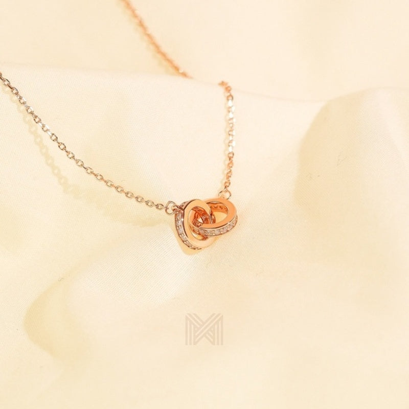 MILLENNE Millennia 2000 Forever Studded Cubic Zirconia Rose Gold Necklace with 925 Sterling Silver