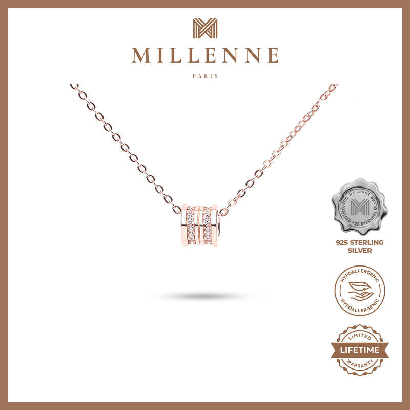MILLENNE Made For The Night Revolve Studded Cubic Zirconia Rose Gold Necklace with 925 Sterling Silver