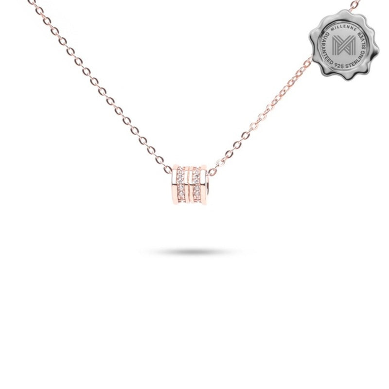 MILLENNE Made For The Night Revolve Studded Cubic Zirconia Rose Gold Necklace with 925 Sterling Silver