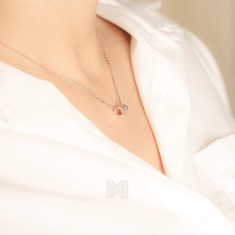 MILLENNE Made For The Night Revolve Studded Cubic Zirconia Rose Gold Necklace with 925 Sterling Silver