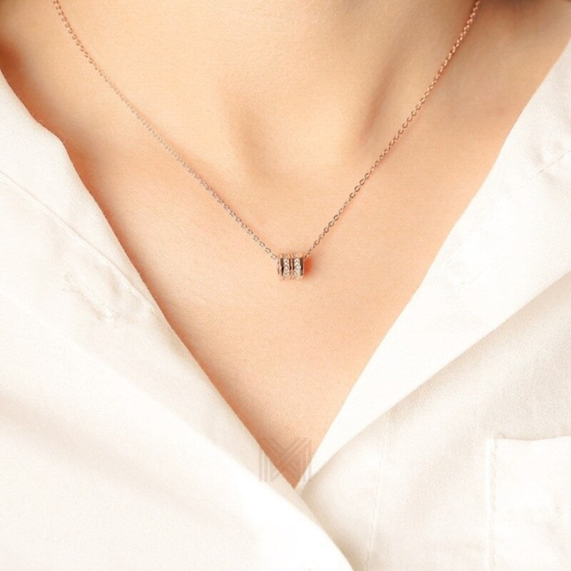 MILLENNE Made For The Night Revolve Studded Cubic Zirconia Rose Gold Necklace with 925 Sterling Silver