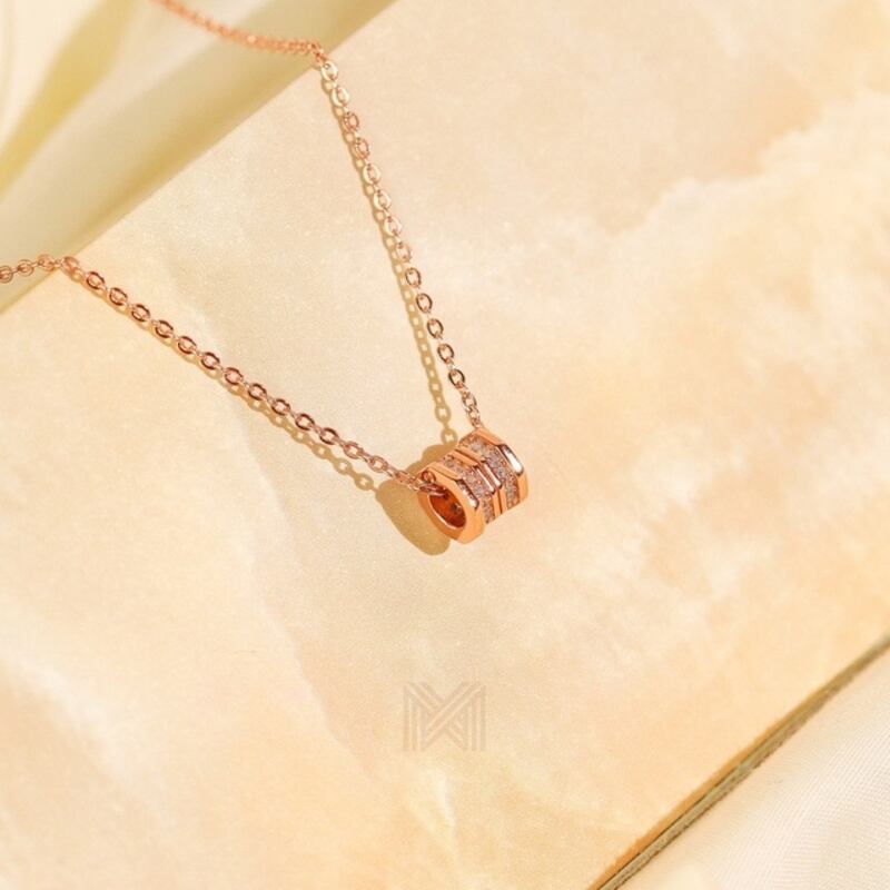 MILLENNE Made For The Night Revolve Studded Cubic Zirconia Rose Gold Necklace with 925 Sterling Silver