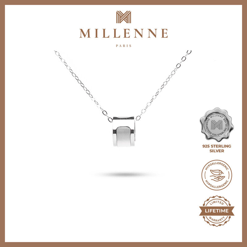 MILLENNE Minimal Studded Love Revolution Cubic Zirconia White Gold Necklace with 925 Sterling Silver
