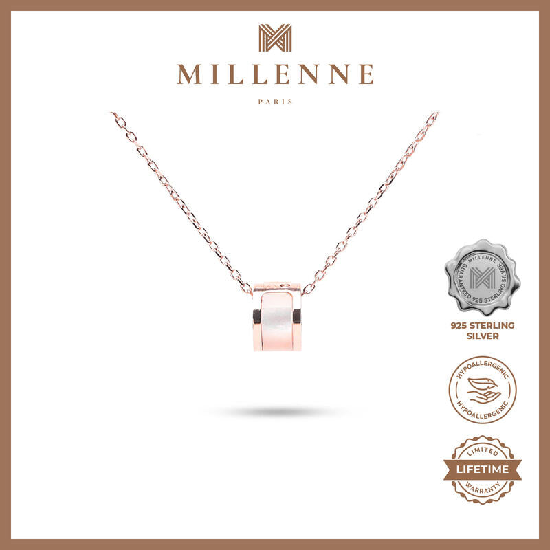 MILLENNE Minimal Studded Love Revolution Cubic Zirconia Rose Gold Necklace with 925 Sterling Silver