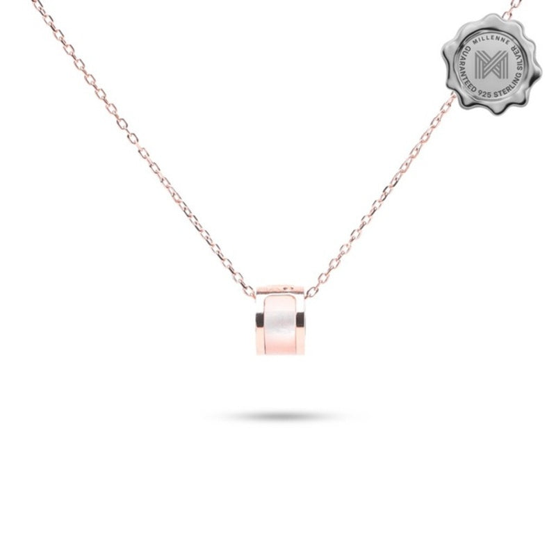 MILLENNE Minimal Studded Love Revolution Cubic Zirconia Rose Gold Necklace with 925 Sterling Silver