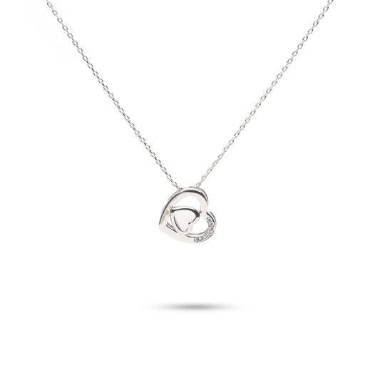 MILLENNE Millennia 2000 Heart Studded Cubic Zirconia White Gold Necklace with 925 Sterling Silver
