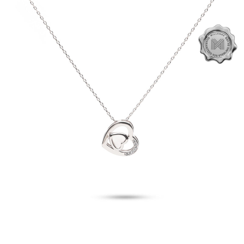 MILLENNE Millennia 2000 Heart Studded Cubic Zirconia White Gold Necklace with 925 Sterling Silver