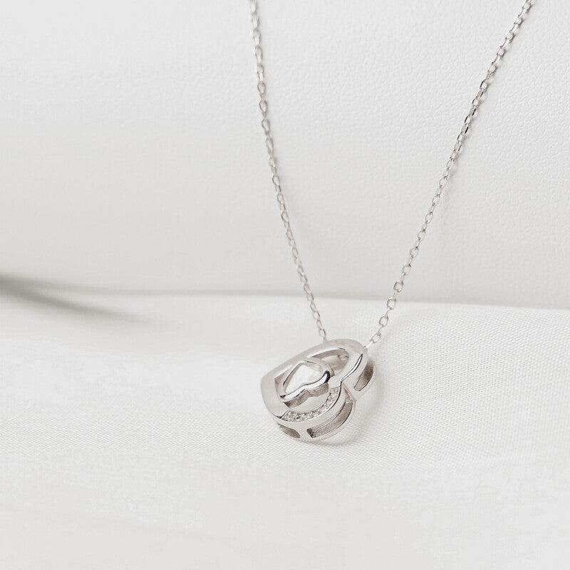 MILLENNE Millennia 2000 Heart Studded Cubic Zirconia White Gold Necklace with 925 Sterling Silver