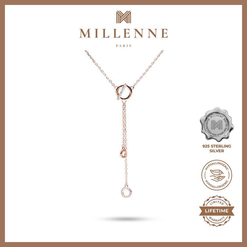 MILLENNE Made For The Night Circle Drop Studded Cubic Zirconia Rose Gold Necklace with 925 Sterling Silver