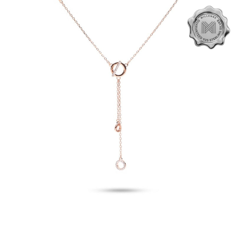 MILLENNE Made For The Night Circle Drop Studded Cubic Zirconia Rose Gold Necklace with 925 Sterling Silver