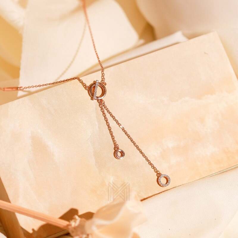 MILLENNE Made For The Night Circle Drop Studded Cubic Zirconia Rose Gold Necklace with 925 Sterling Silver