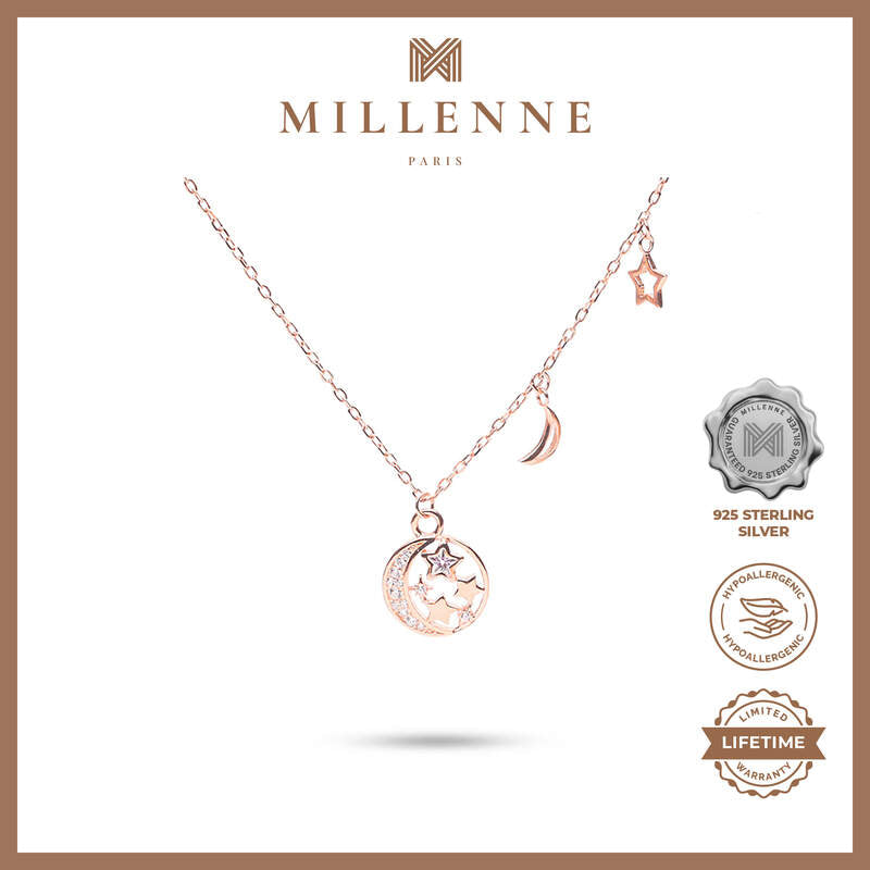 MILLENNE Match The Stars Galaxy Studded Cubic Zirconia Rose Gold Necklace with 925 Sterling Silver