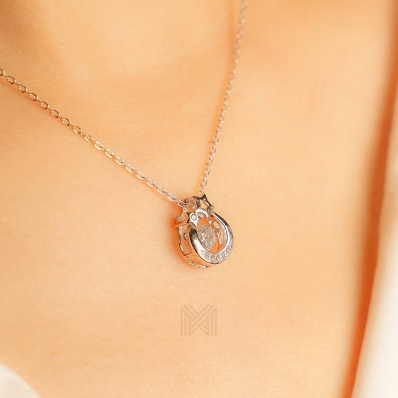 MILLENNE Made For The Night Wishing Star Studded Cubic Zirconia White Gold Necklace with 925 Sterling Silver