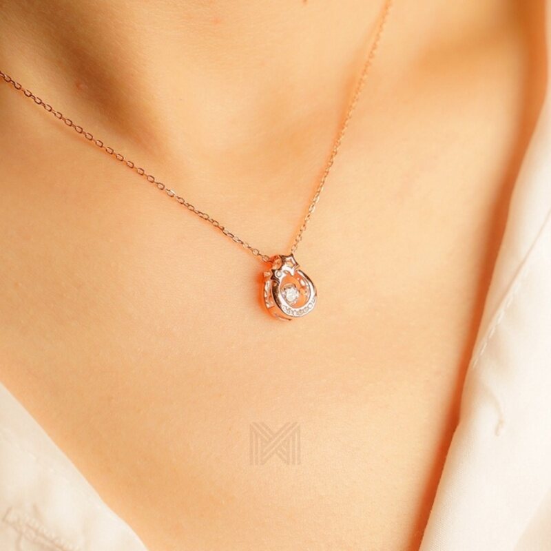 MILLENNE Made For The Night Wishing Star Studded Cubic Zirconia Rose Gold Necklace with 925 Sterling Silver