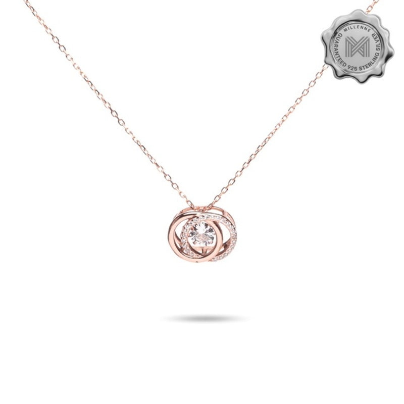 MILLENNE Made For The Night Circle Loop Studded Cubic Zirconia Rose Gold Necklace with 925 Sterling Silver