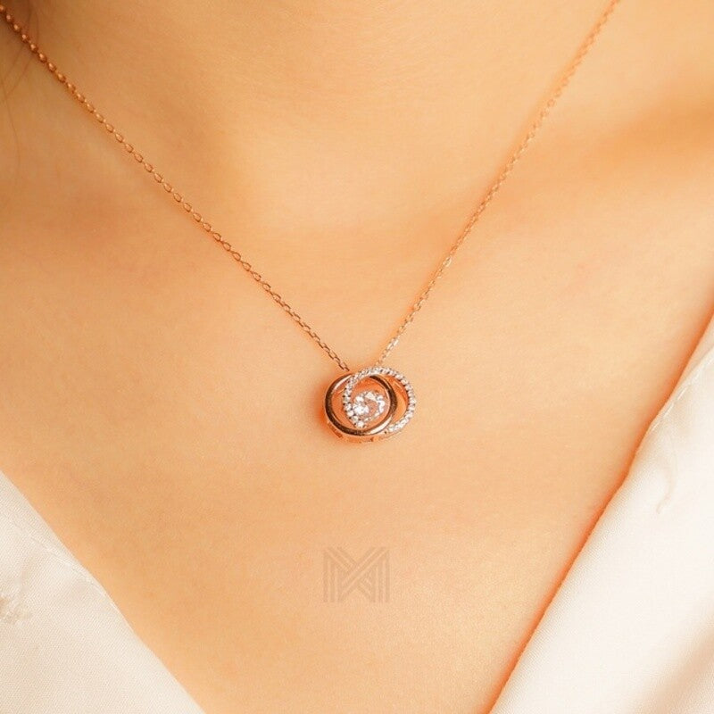 MILLENNE Made For The Night Circle Loop Studded Cubic Zirconia Rose Gold Necklace with 925 Sterling Silver