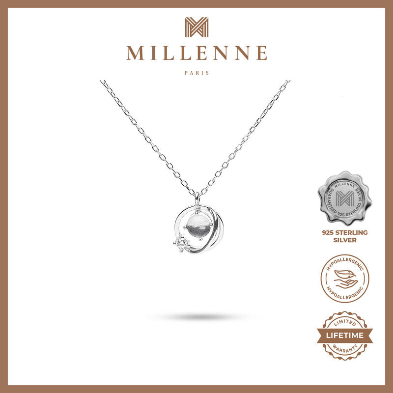 MILLENNE Match The Stars Freshwater Pearl Perigee Cubic Zirconia White Gold Necklace with 925 Sterling Silver