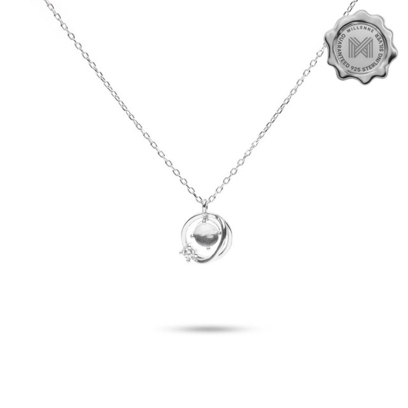 MILLENNE Match The Stars Freshwater Pearl Perigee Cubic Zirconia White Gold Necklace with 925 Sterling Silver